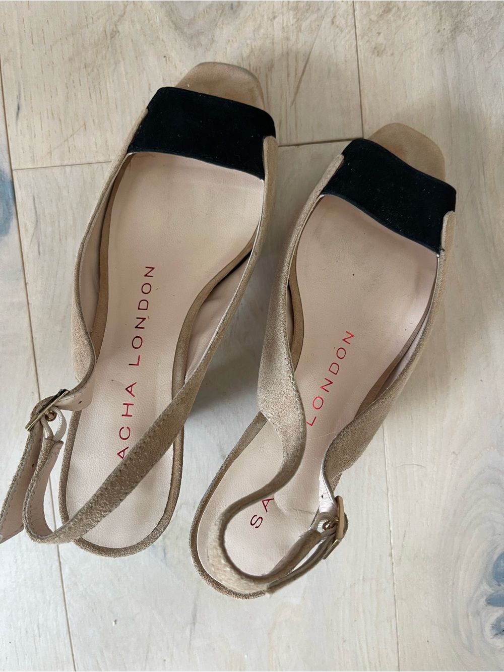 Sacha London peek a toe suede heels size 6. Black and tan.
